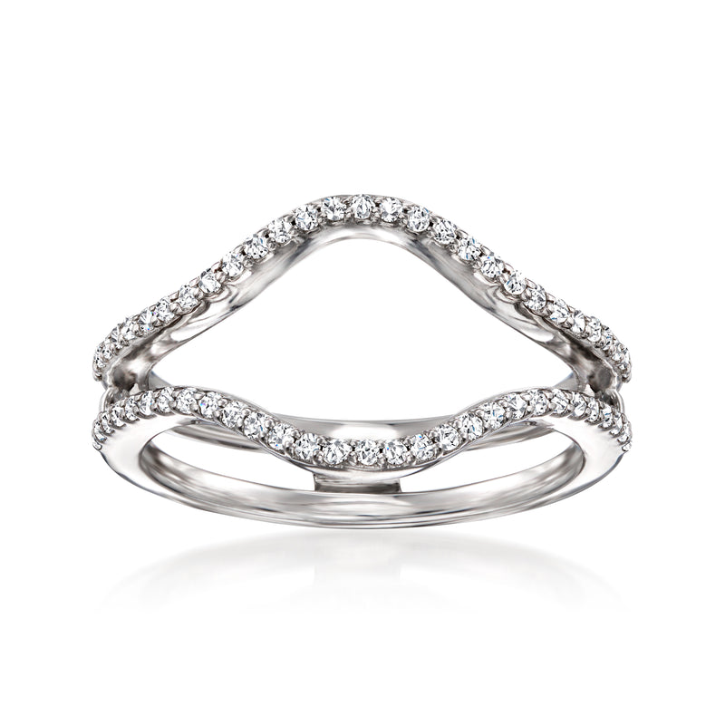 Sterling silver ring guard with curved rows of white topaz stones