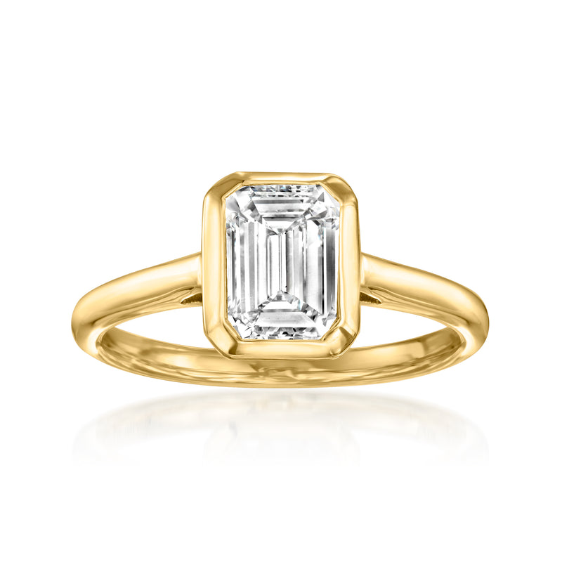 14kt yellow gold ring with rectangular bezel-set lab-grown diamond