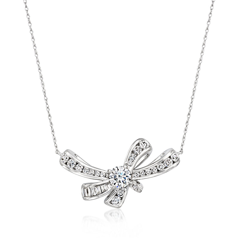 Lab-grown diamond bow necklace in 14kt white gold