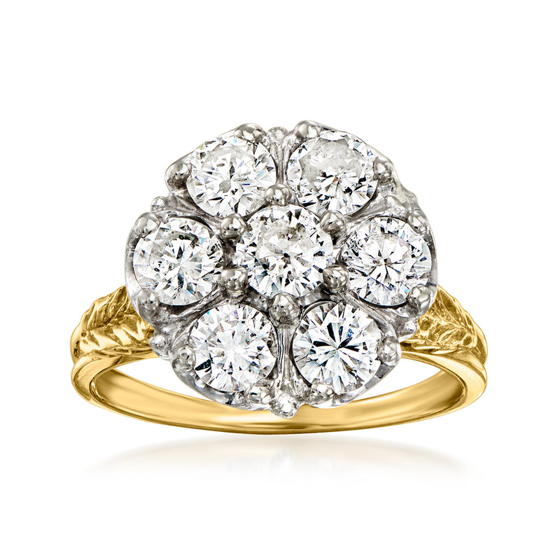 14kt yellow gold diamond cluster ring with round brilliant stones