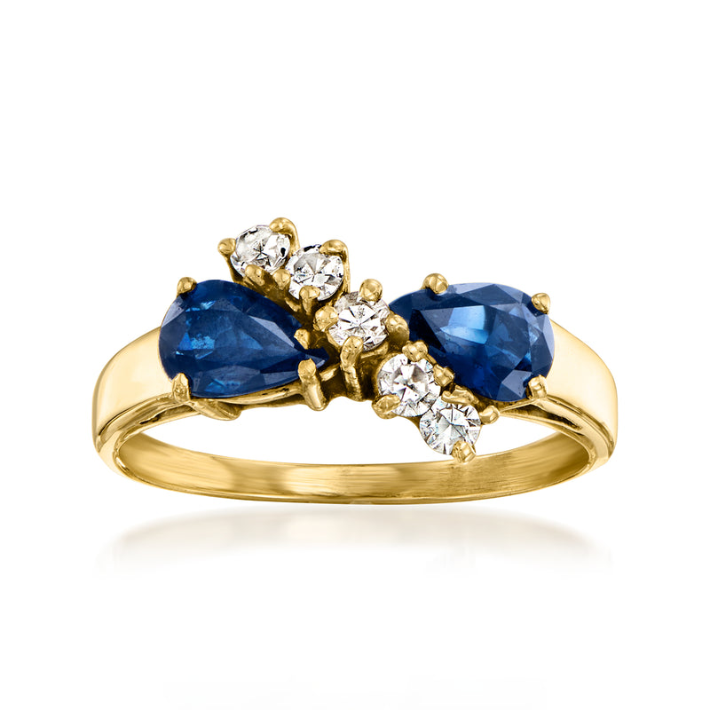 Vintage 14kt yellow gold sapphire and diamond ring with blue stones and round diamonds