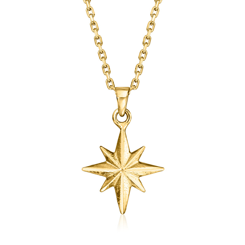 Gold vermeil north star pendant necklace with starburst charm on link chain