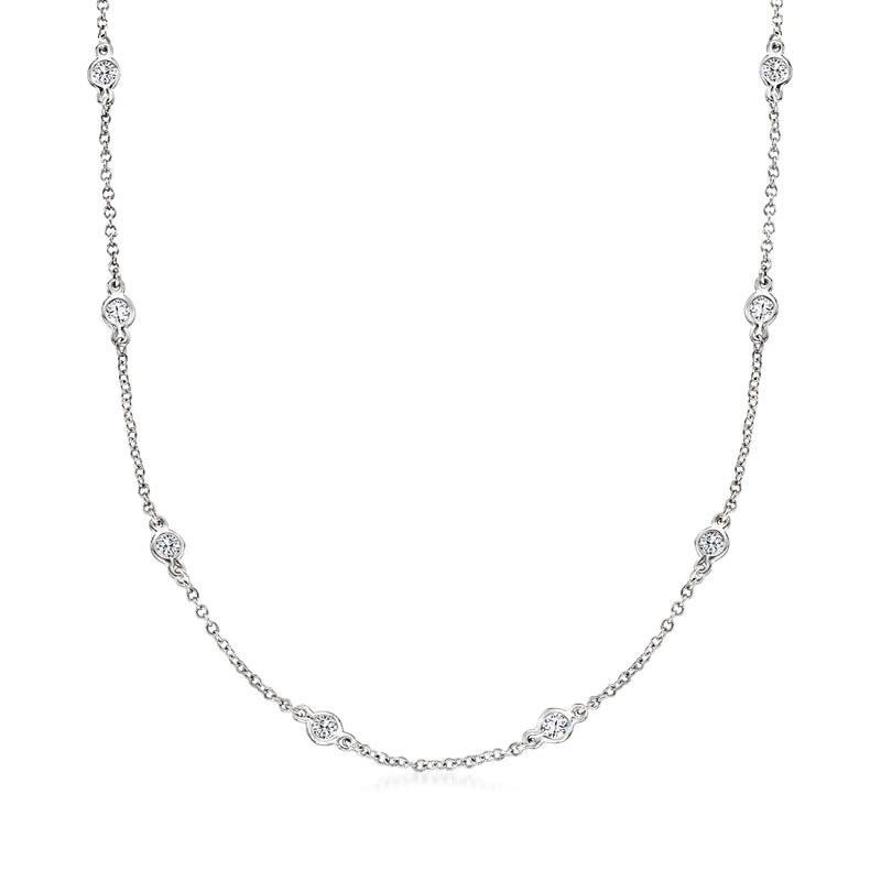 Sterling silver CZ necklace with evenly spaced small round stones on a linked chain