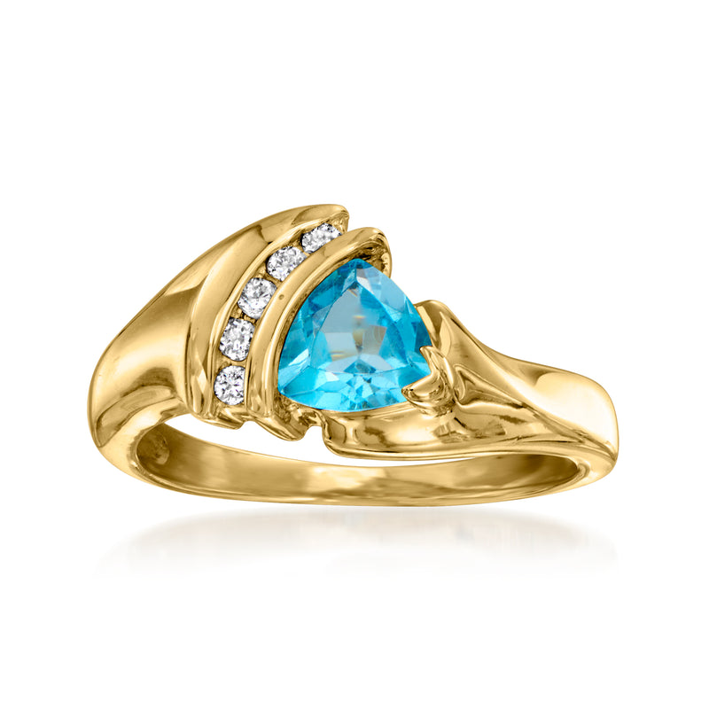 Vintage yellow gold ring with blue topaz and diamond accents