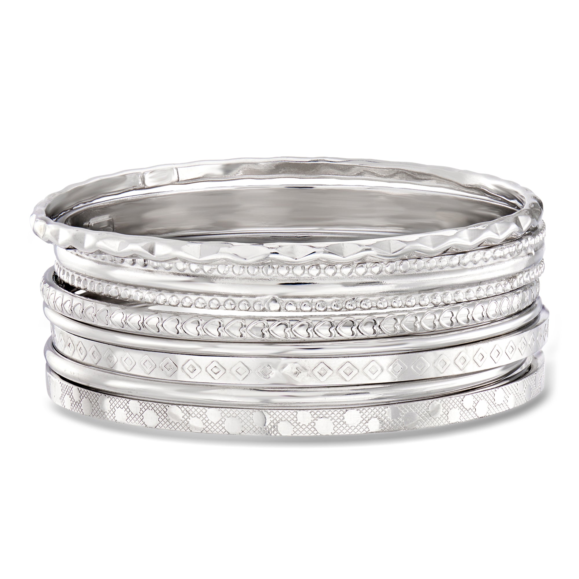 Italian Sterling Silver Jewelry Set: Seven Assorted Textured Bangle Br
