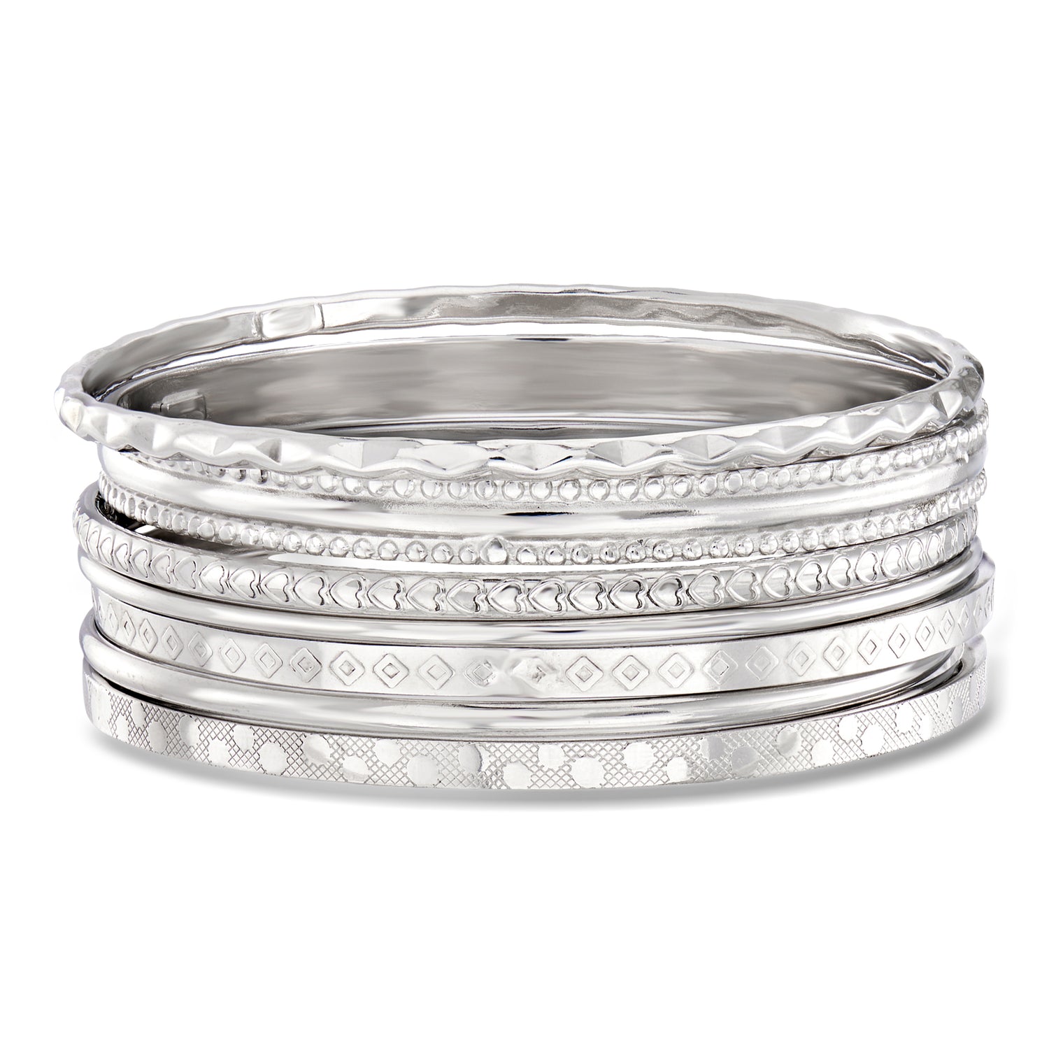 Italian Sterling Silver Jewelry Set: Seven Assorted Textured Bangle Bracelets