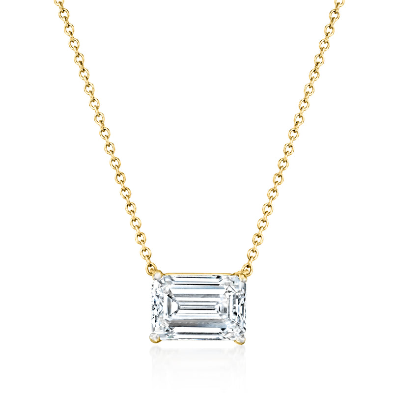 14kt yellow gold necklace with emerald-cut lab-grown diamond pendant on chain