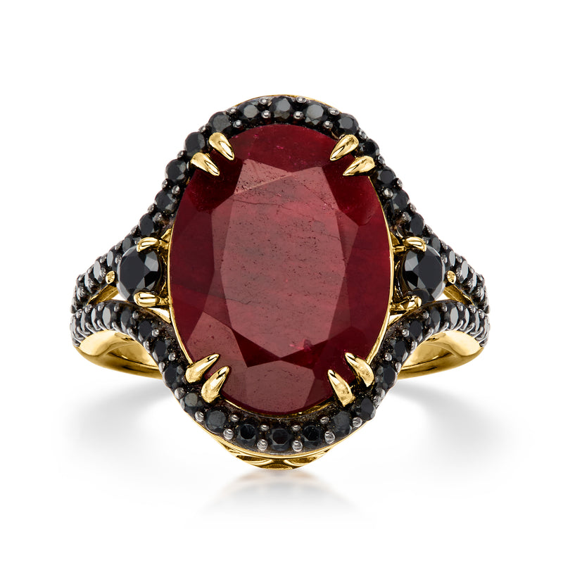 9.00 Carat Ruby Ring with Onyx and 1.00 ct. t.w. Black Spinels in 18kt Gold Over Sterling
