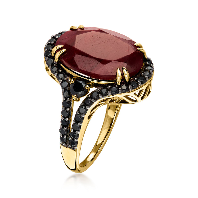 9.00 Carat Ruby Ring with Onyx and 1.00 ct. t.w. Black Spinels in 18kt Gold Over Sterling