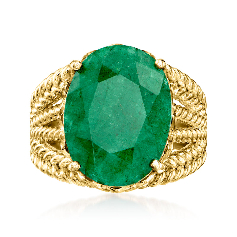 Emerald oval gemstone rope band ring in gold tone