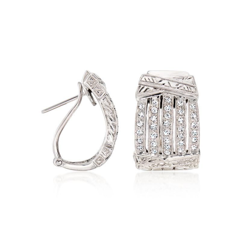 Vintage diamond curved earrings in 18kt white gold, one shown front and one side