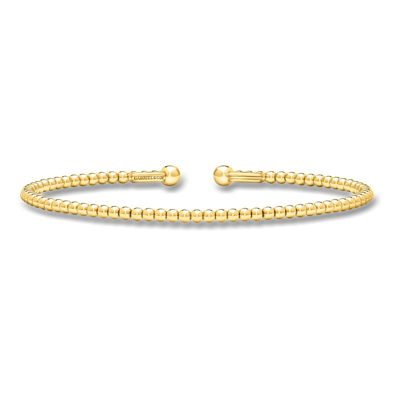 14kt yellow gold bead cuff bracelet with ball clasp