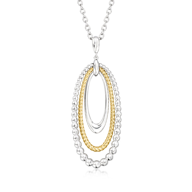 Sterling silver oval pendant necklace with 14kt yellow gold multi-oval drop