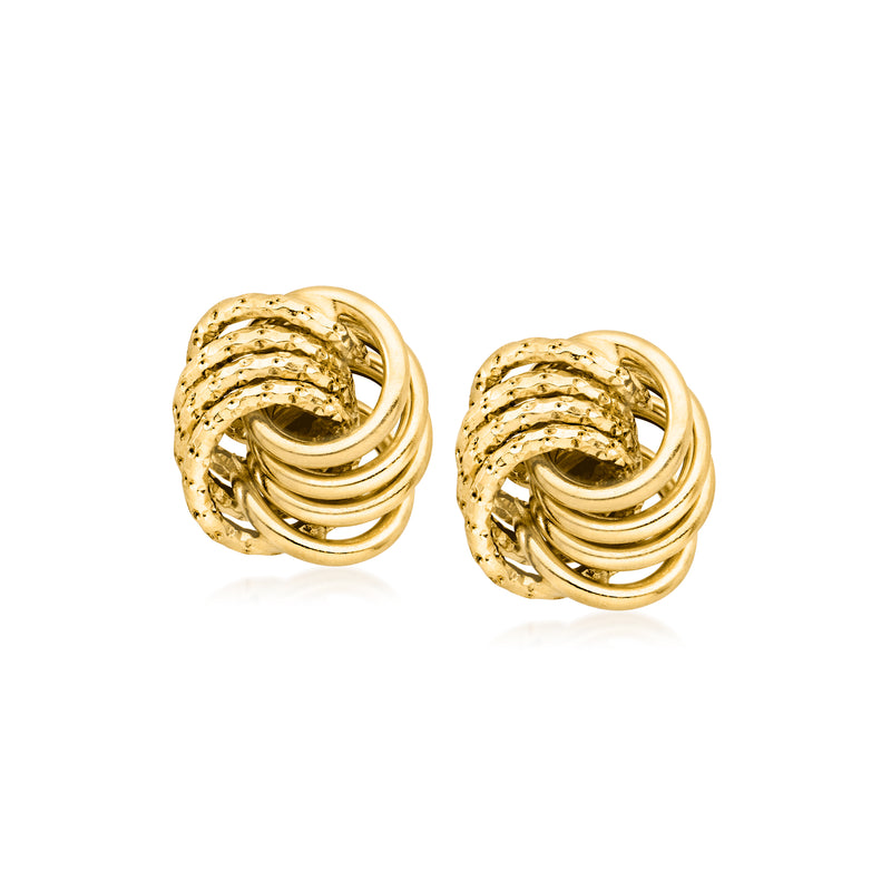 18kt yellow gold textured love-knot hoop post earrings