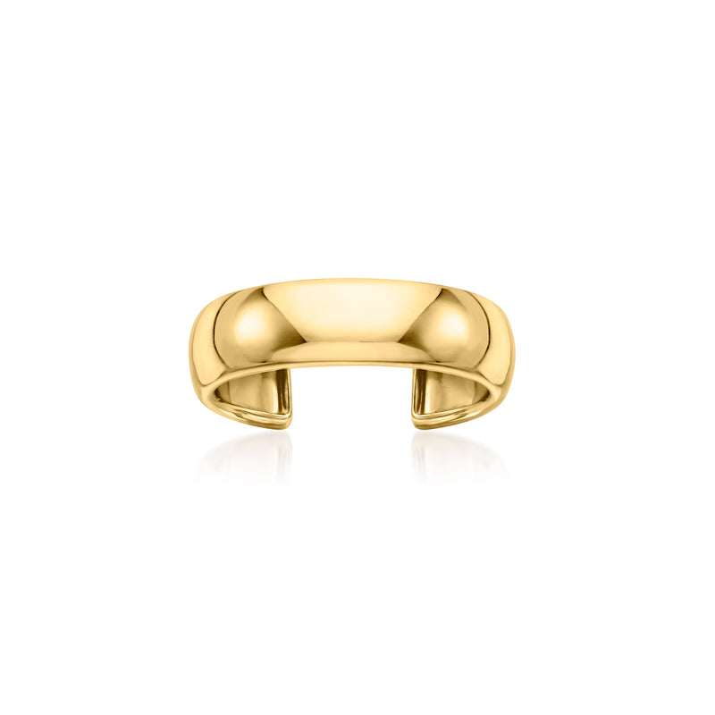 10kt yellow gold polished toe ring, smooth open cuff with rounded ends