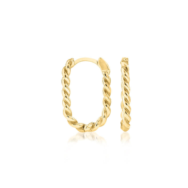 14kt yellow gold twisted hoop earrings with braided U-shaped profile