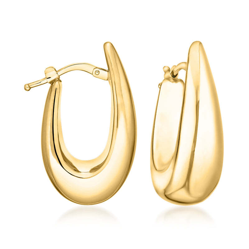 14kt yellow gold graduated oval hoop earrings, hinged latch, polished finish