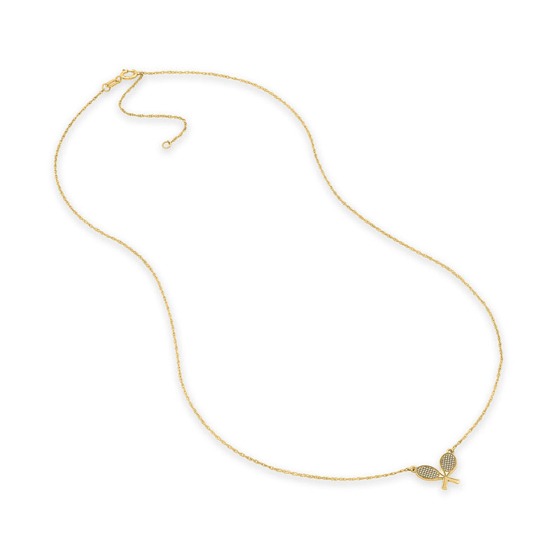 14kt yellow gold tennis racquet necklace with crossed racket pendant on chain