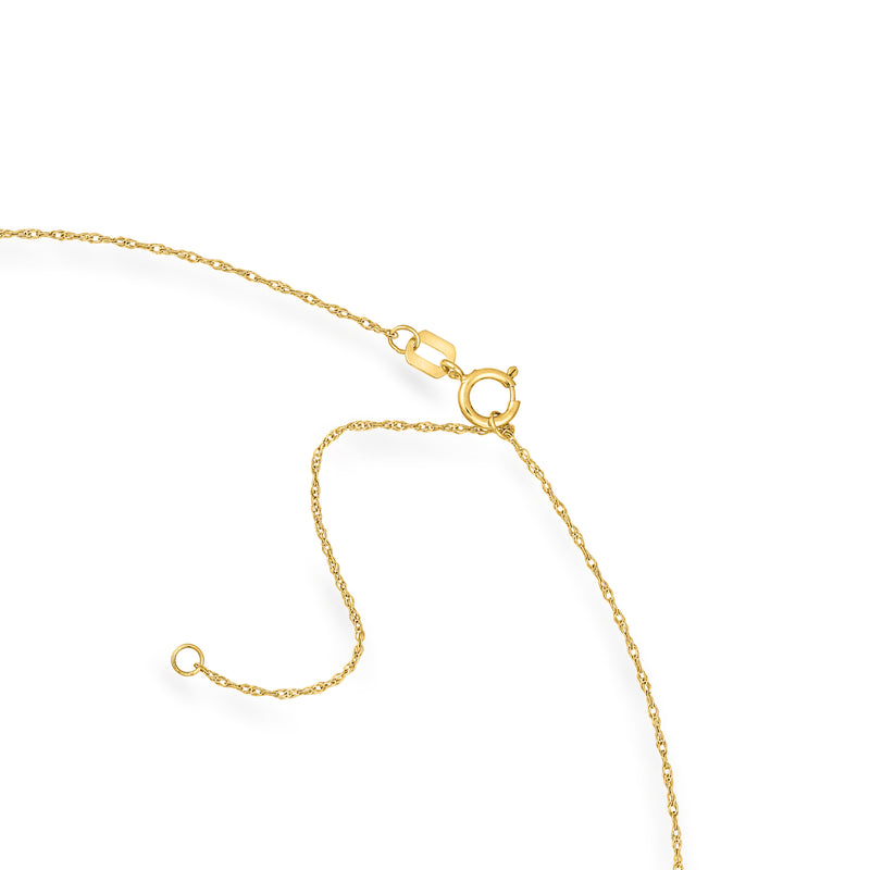14kt yellow gold tennis racquet necklace chain with lobster clasp, pendant out of view