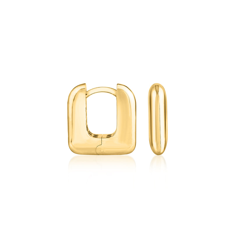 14kt yellow gold square hoop earrings, polished gold-tone hoops