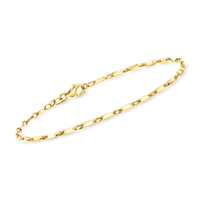14kt yellow gold flat-link bracelet with polished oval links and clasp
