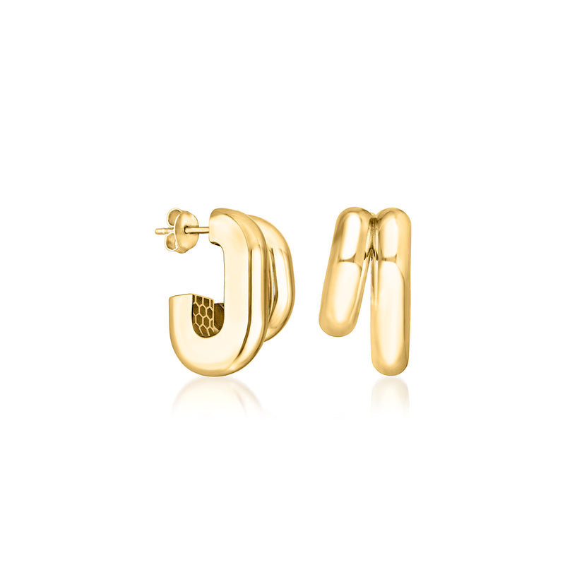 14kt yellow gold double J-hoop earrings with post backs