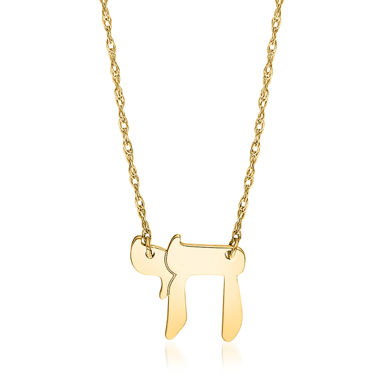 14kt yellow gold chai symbol pendant necklace with slim outline pendant