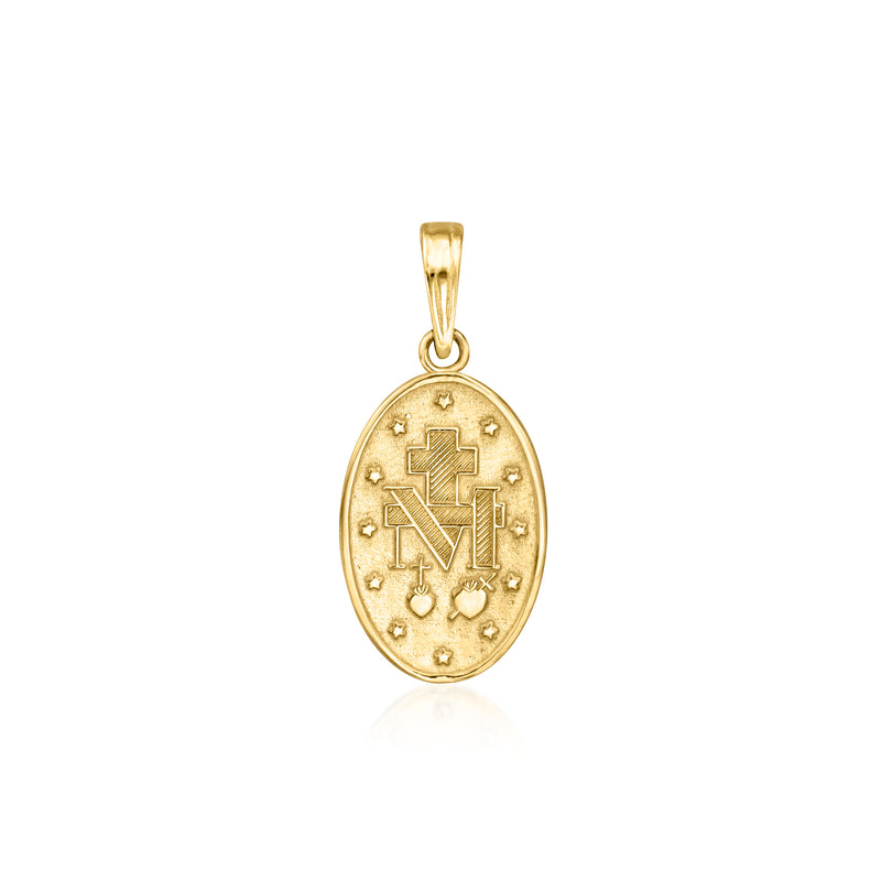 Miraculous medal pendant in 10kt yellow gold with cross and star details