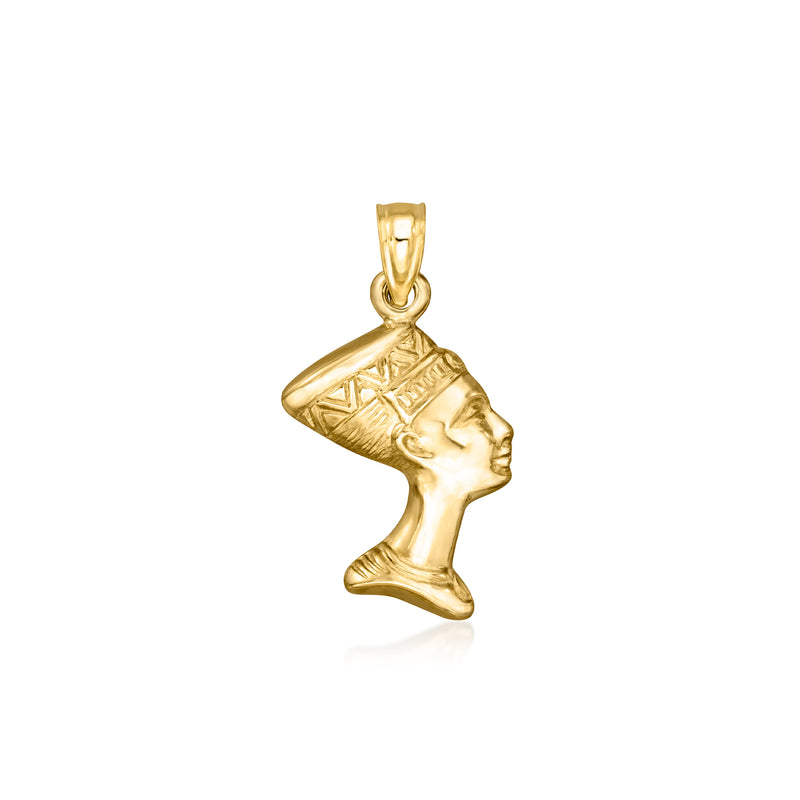 10kt yellow gold Nefertiti profile pendant with bail, engraved face
