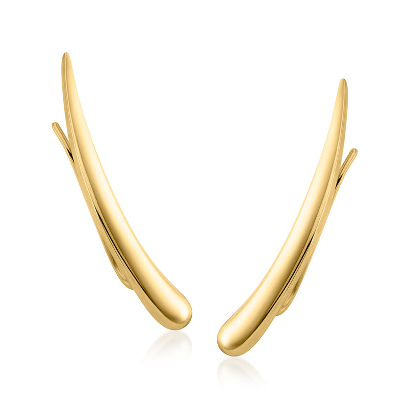 10kt yellow gold curved ear climber earrings, polished U-shaped design