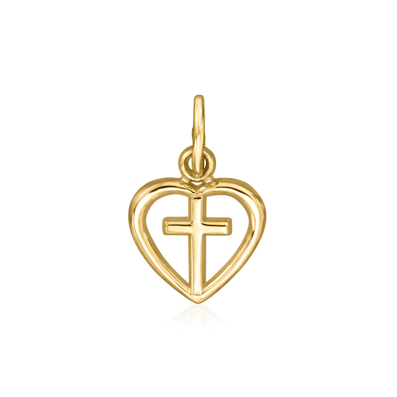 10kt yellow gold heart pendant charm with small cross