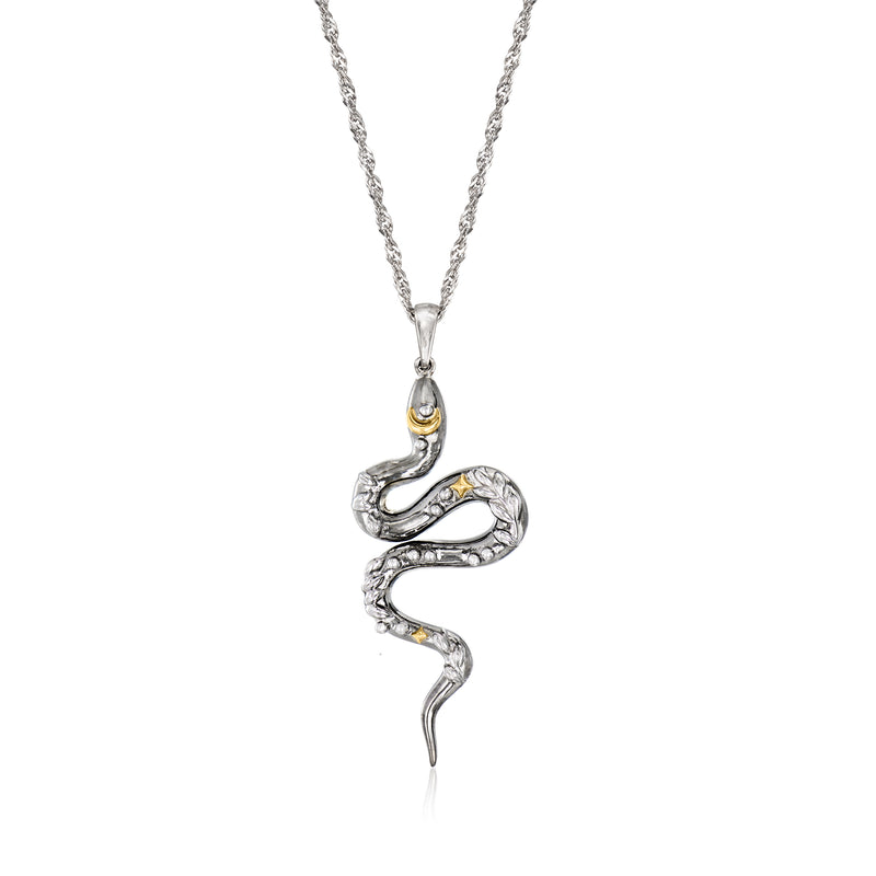 Sterling Silver and 18kt Gold Over Sterling Snake Pendant Necklace