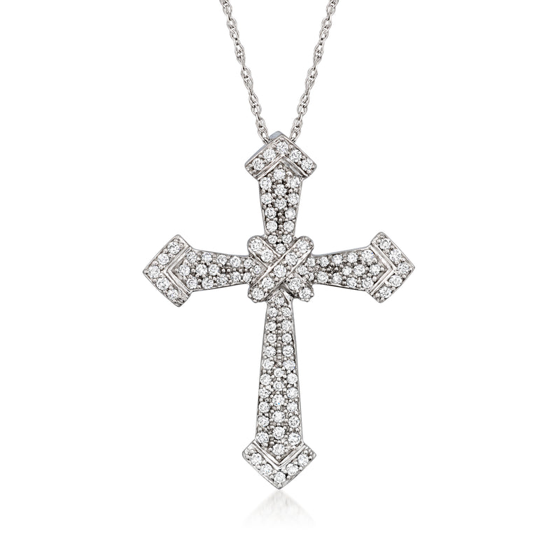 Diamond cross pendant necklace in 14kt white gold