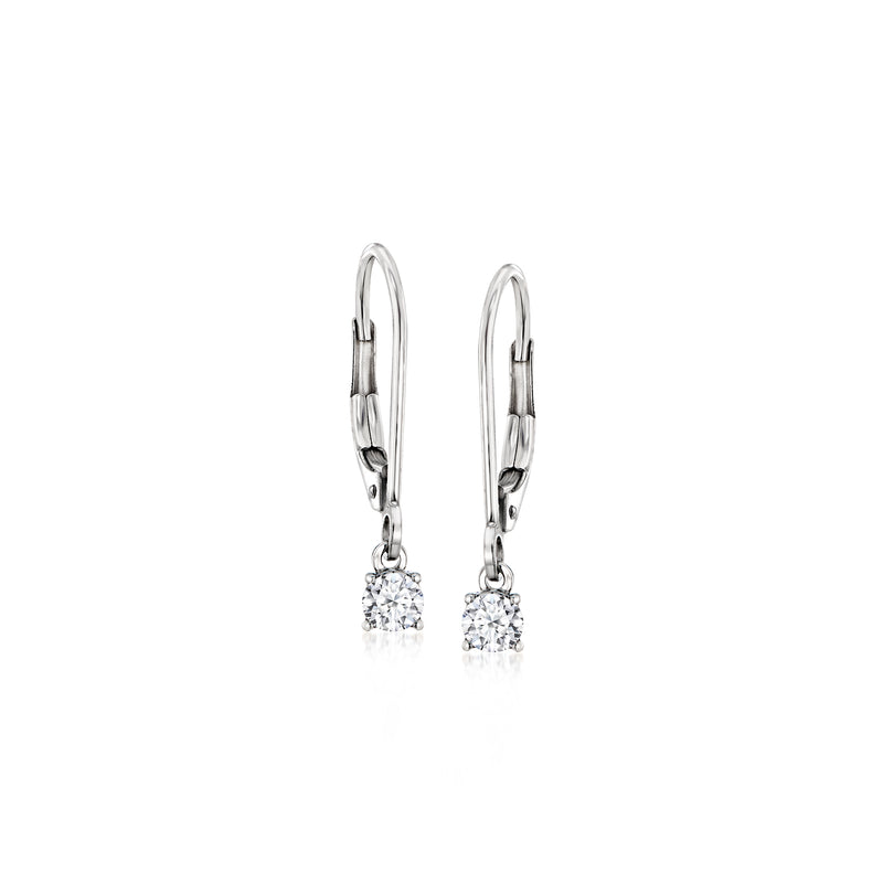 14kt white gold lab-grown diamond drop leverback earrings with small square stones