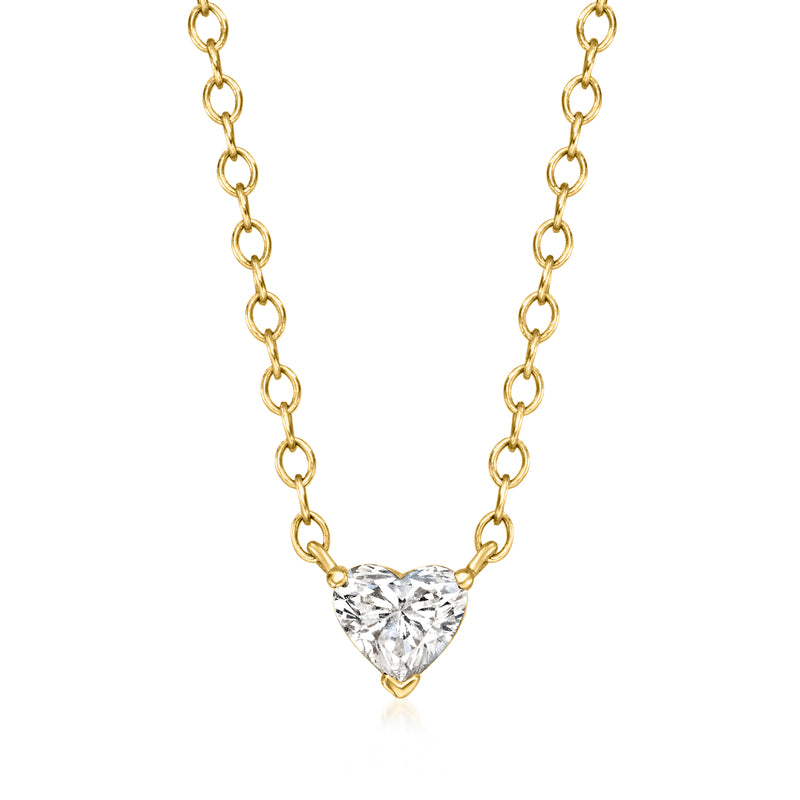 14kt yellow gold heart-shaped lab-grown diamond solitaire necklace, heart pendant