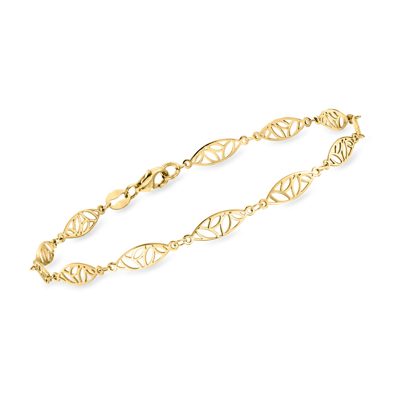 18kt yellow gold filigree link bracelet with oval leaf-style links