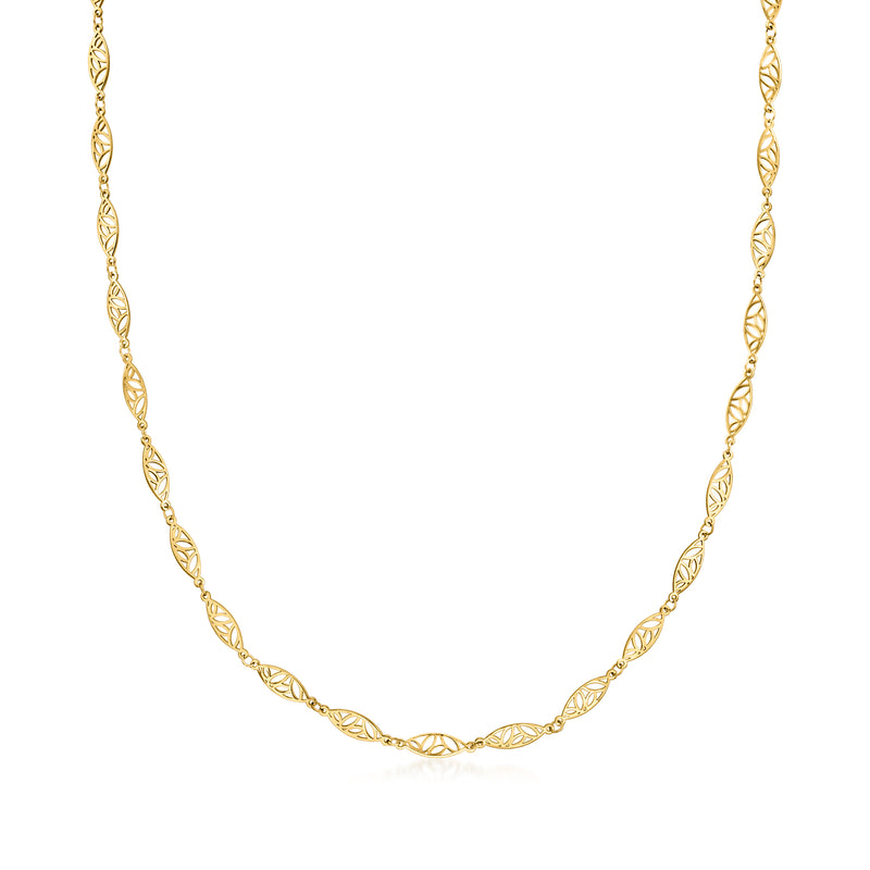 18kt yellow gold filigree link necklace with oval lattice links