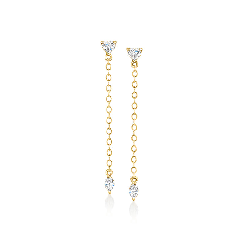 14kt yellow gold heart-and-marquise lab-grown diamond drop earrings with link chain