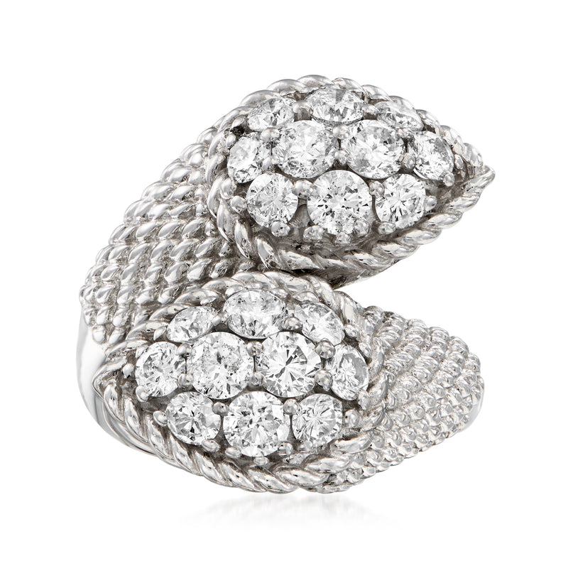 18kt white gold bypass ring with two oval diamond clusters