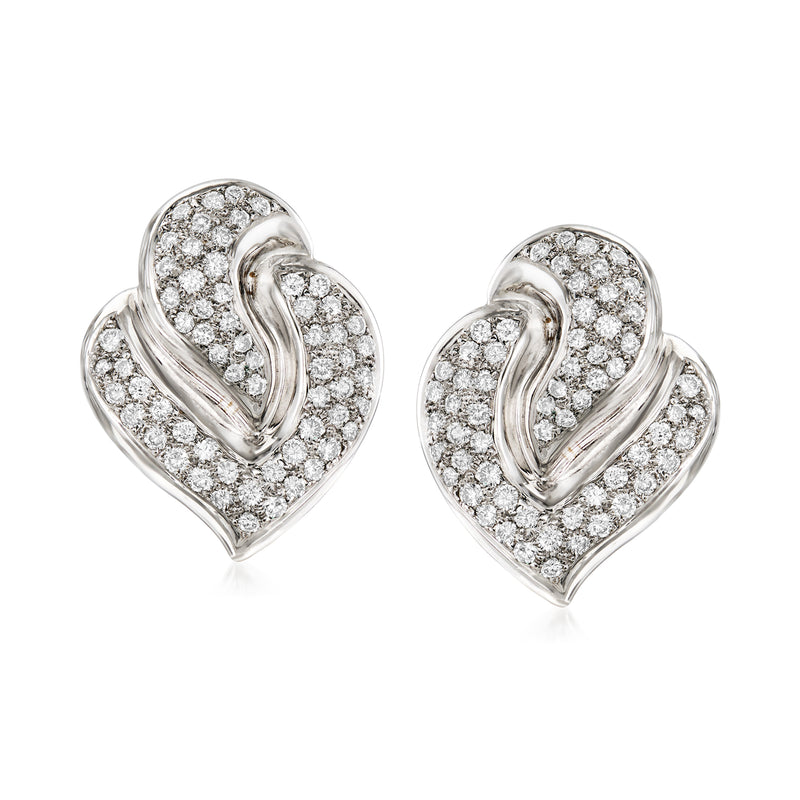 Diamond heart cluster earrings in 18kt white gold, stud/clip style with sparkling stones