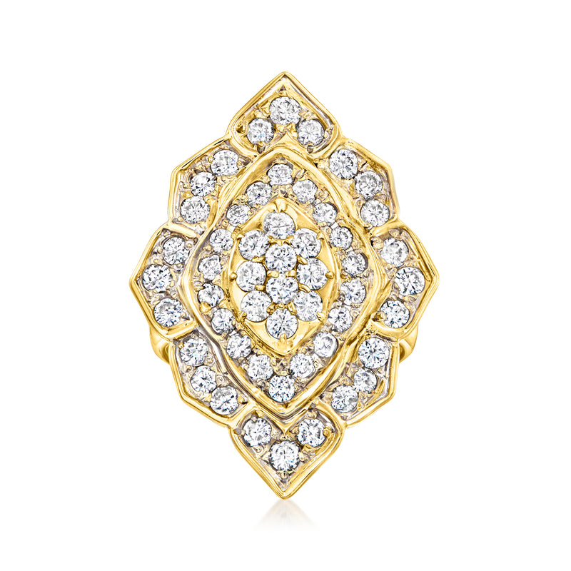 Marquise diamond cluster ring in 18kt yellow gold, oval center with round stones