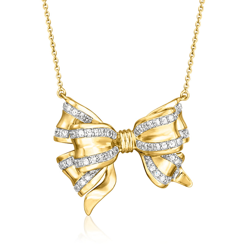 Diamond bow necklace in 18kt gold over sterling with pavé accents