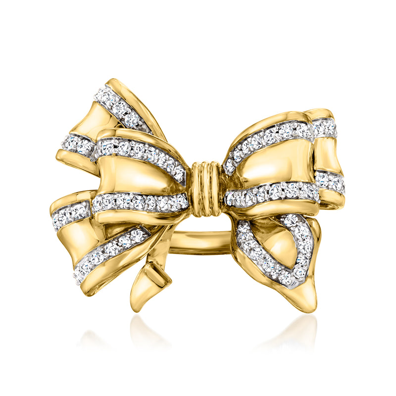 Diamond double-bow ring in 18kt gold over sterling