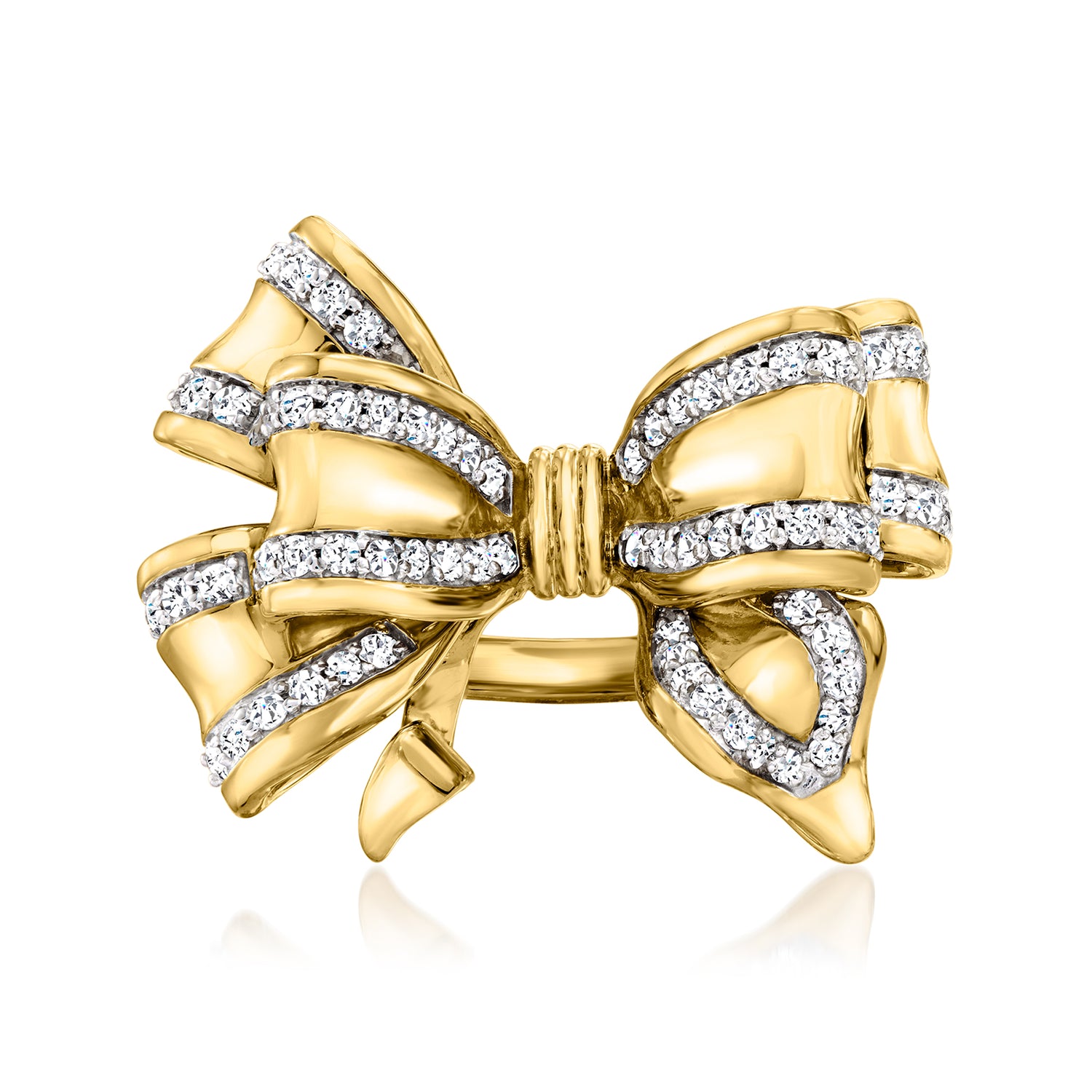 1.00 ct. t.w. Diamond Double-Bow Ring in 18kt Gold Over Sterling