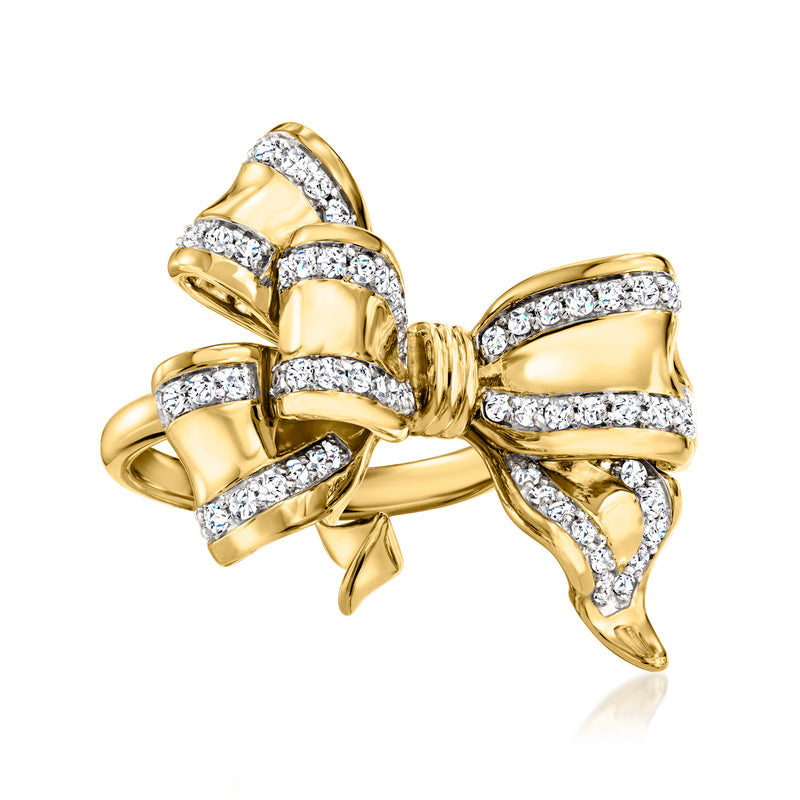 Gold over sterling diamond double-bow ring with pave accents