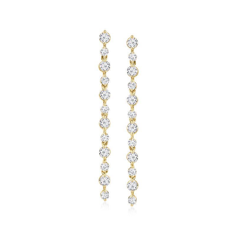14kt yellow gold linear drop earrings with round lab diamonds in vertical row