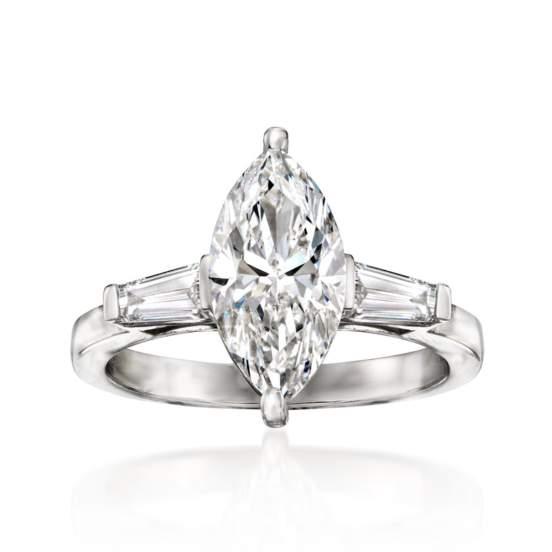 14kt white gold lab-grown diamond ring, oval center with side baguettes