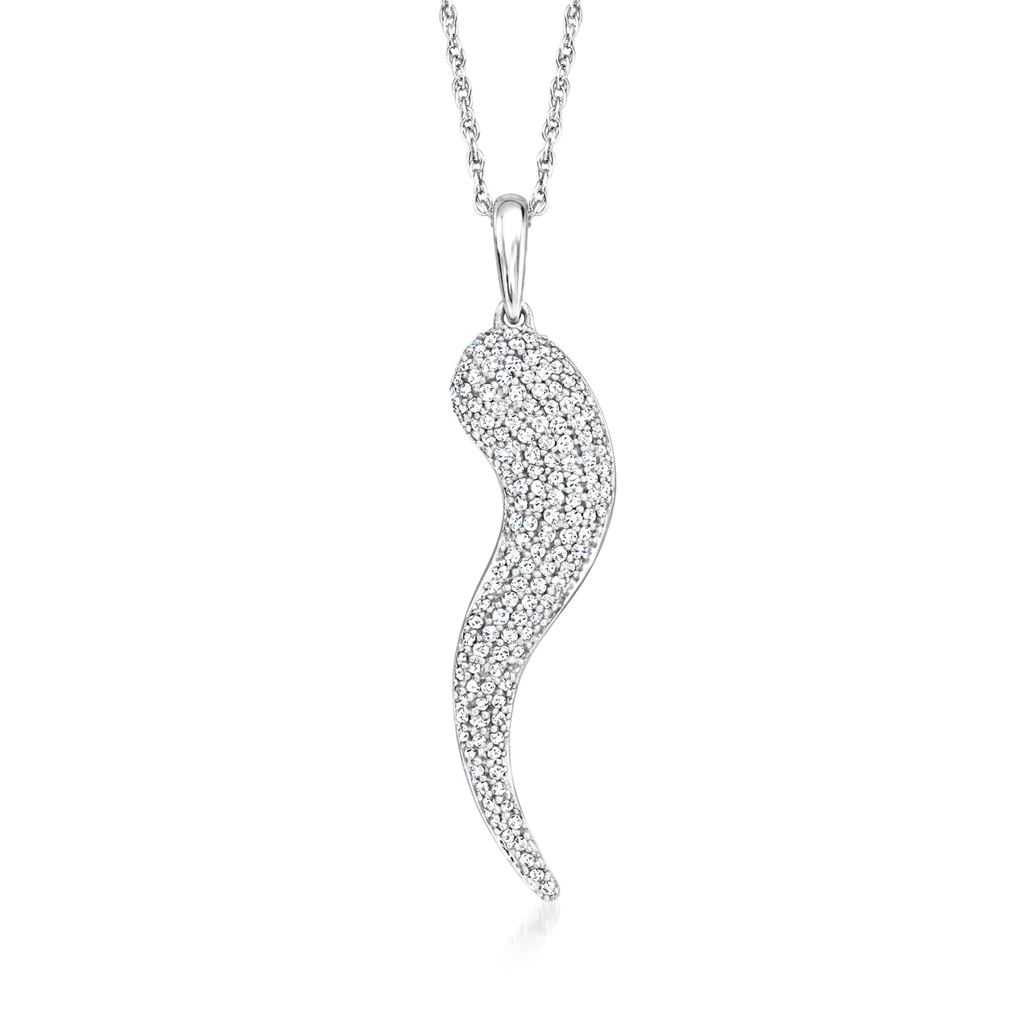 .25 ct. t.w. Pave Diamond Italian Horn Pendant Necklace in Sterling Silver