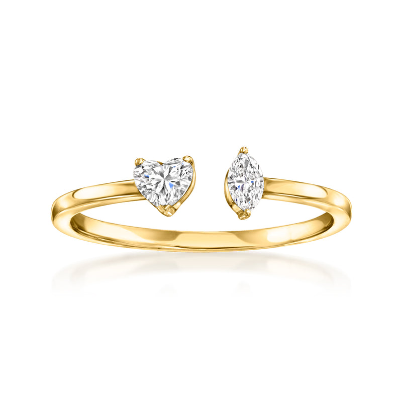 14kt yellow gold toi et moi ring with heart and marquise lab-grown diamonds