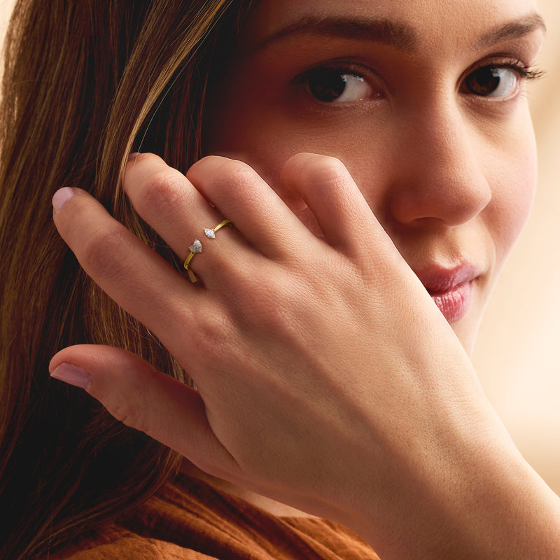 Heart and marquise lab-grown diamond ring in 14kt yellow gold on hand